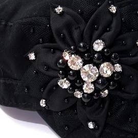 Youth Kids Bejeweled Glitz Flower Cap, Adjustaable: Khaki