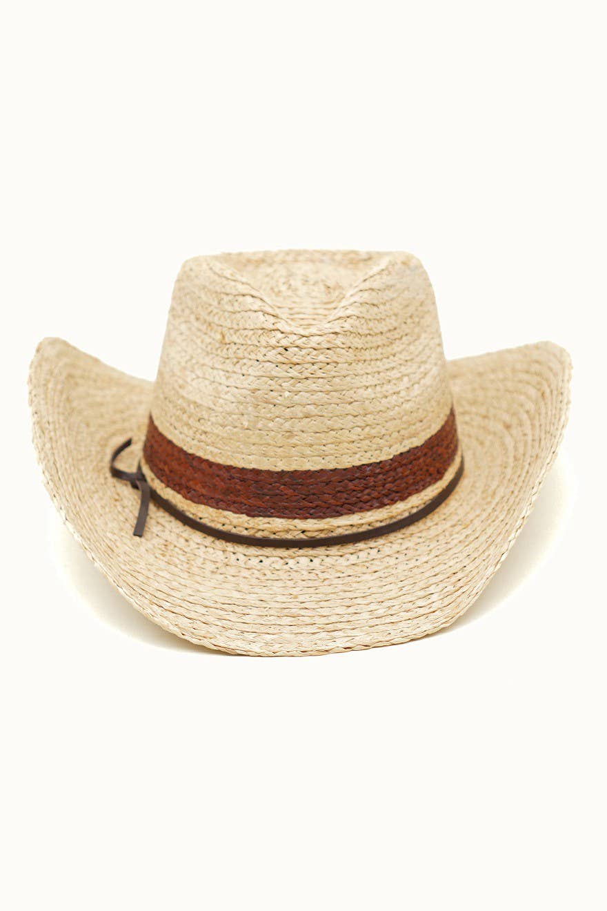 O&P Western Raffia Straw Cowboy Hat with Leather Band