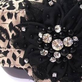 Youth Kids Bejeweled Glitz Flower Cap, Adjustaable: Khaki
