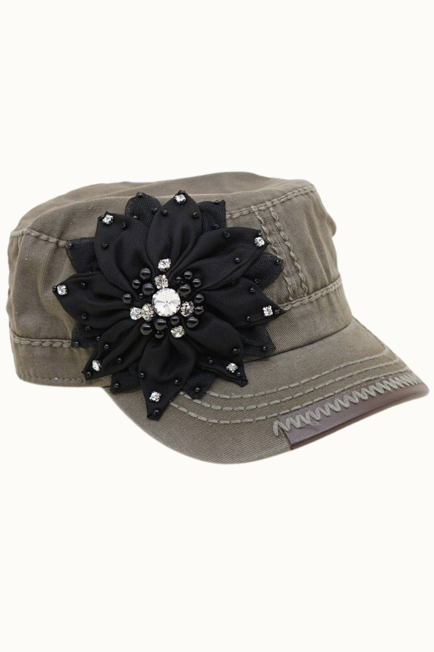 O&P Floral Bejeweled Bling Glitz Cadet, Adjustable : Khaki