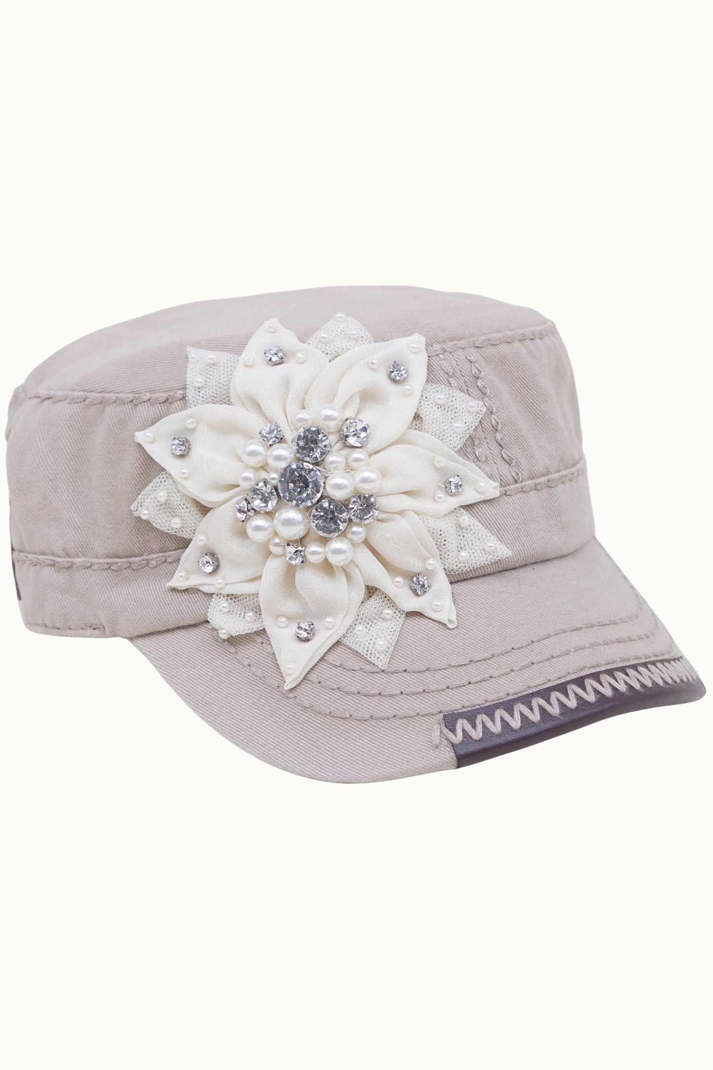 O&P Floral Bejeweled Bling Glitz Cadet, Adjustable : Khaki