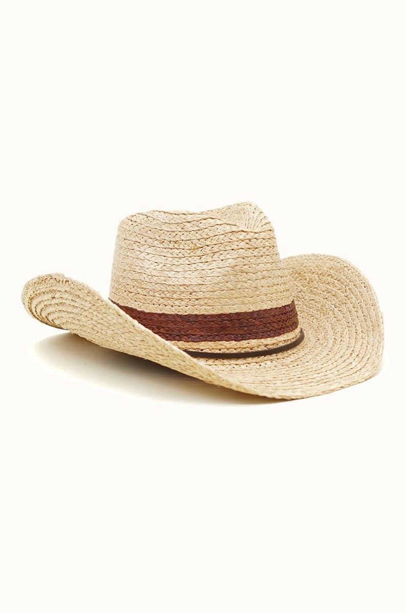 O&P Western Raffia Straw Cowboy Hat with Leather Band