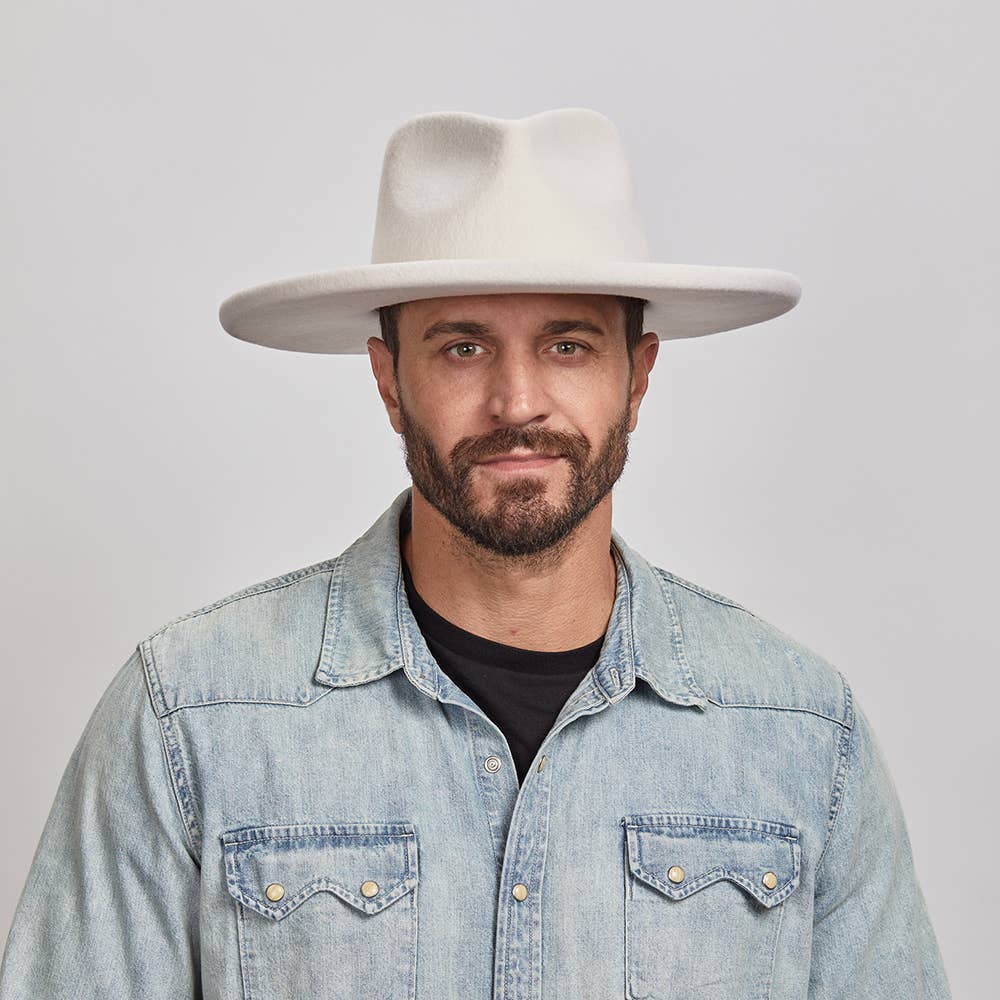 Pencil Rim Wool Felt Fedora Hat - Style Hudson: White / SM