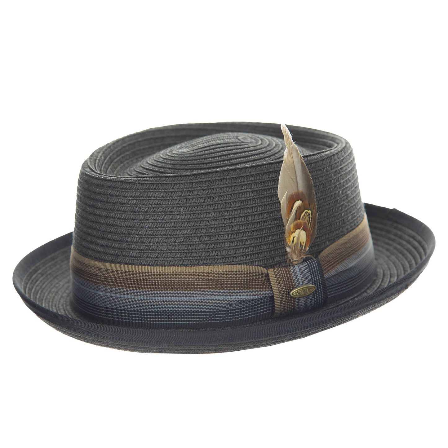 Scala Straw Porkpie Hat- George: Black / S/M