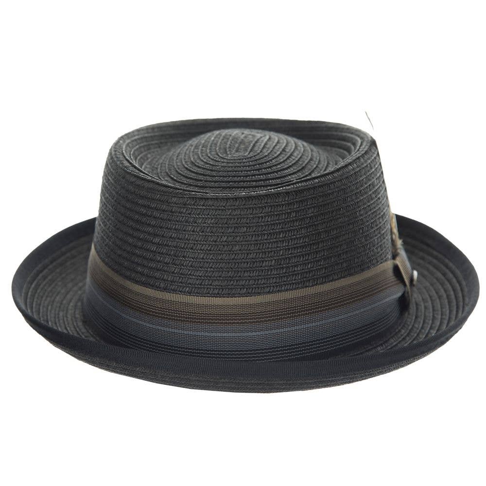 Scala Straw Porkpie Hat- George: Black / S/M