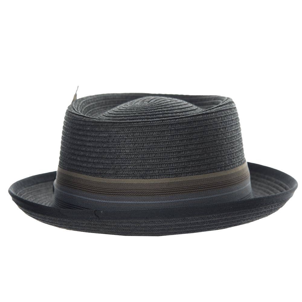 Scala Straw Porkpie Hat- George: Black / S/M