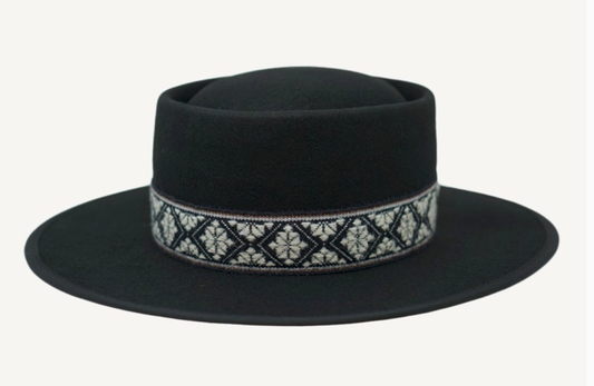 Olive & Pique:  Gambler, Banded 100% Wool Felt Gambler Hat, Satin Lined, Unisex, Black