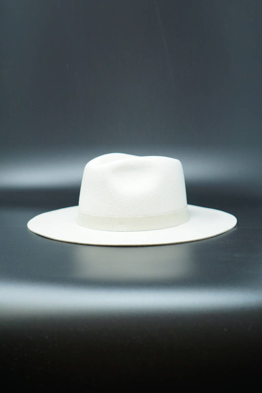 LANAI - Winter White 100% Wool Felt Structured Rancher with Vegan Leather Suede Band