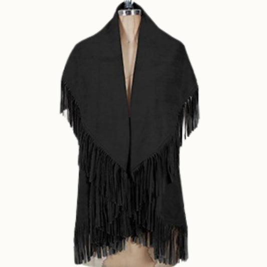 Suede Tassel Vest, Black