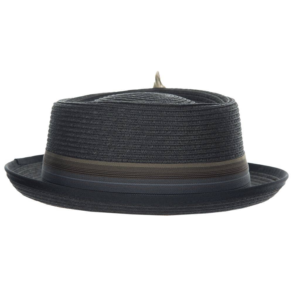 Scala Straw Porkpie Hat- George: Black / S/M